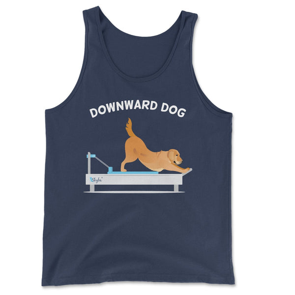 "Downward Dog" Golden Retriever on Reformer - Classic Tank Skyba Print Material